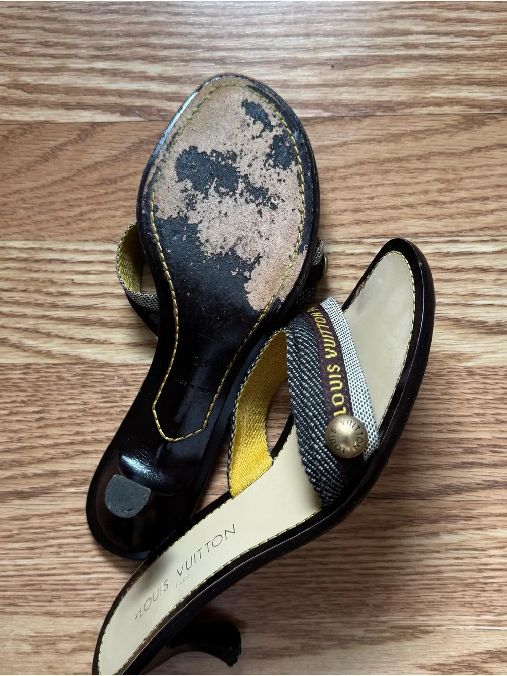 Louis Vuitton Brown & Tan Strappy Heeled Sandals